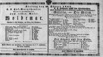 Theaterzettel (Oper und Burgtheater in Wien) 18450124 Seite: 1