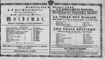Theaterzettel (Oper und Burgtheater in Wien) 18450125 Seite: 1