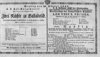 Theaterzettel (Oper und Burgtheater in Wien) 18450127 Seite: 1