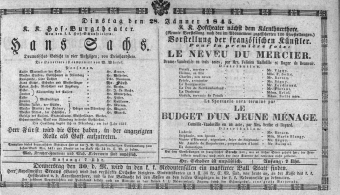 Theaterzettel (Oper und Burgtheater in Wien) 18450128 Seite: 1