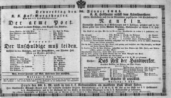 Theaterzettel (Oper und Burgtheater in Wien) 18450130 Seite: 1