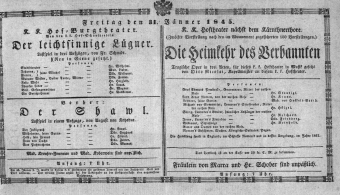 Theaterzettel (Oper und Burgtheater in Wien) 18450131 Seite: 1