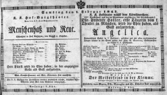 Theaterzettel (Oper und Burgtheater in Wien) 18450201 Seite: 1