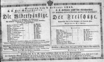 Theaterzettel (Oper und Burgtheater in Wien) 18450202 Seite: 1