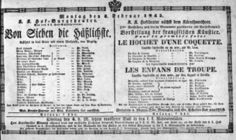 Theaterzettel (Oper und Burgtheater in Wien) 18450203 Seite: 1