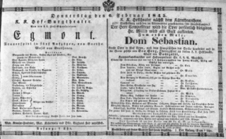 Theaterzettel (Oper und Burgtheater in Wien) 18450206 Seite: 1