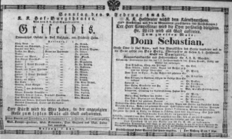 Theaterzettel (Oper und Burgtheater in Wien) 18450209 Seite: 1