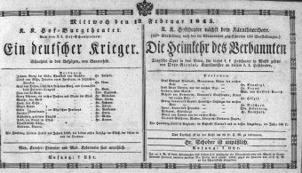 Theaterzettel (Oper und Burgtheater in Wien) 18450212 Seite: 1
