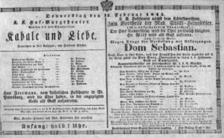 Theaterzettel (Oper und Burgtheater in Wien) 18450213 Seite: 1