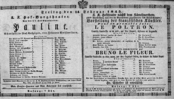 Theaterzettel (Oper und Burgtheater in Wien) 18450214 Seite: 1