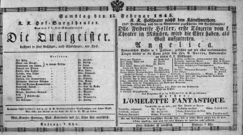 Theaterzettel (Oper und Burgtheater in Wien) 18450215 Seite: 1