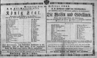Theaterzettel (Oper und Burgtheater in Wien) 18450216 Seite: 1