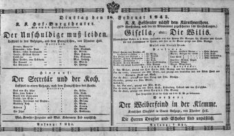 Theaterzettel (Oper und Burgtheater in Wien) 18450218 Seite: 1