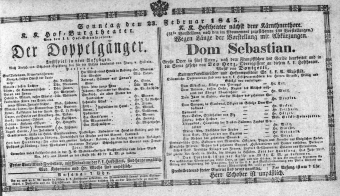 Theaterzettel (Oper und Burgtheater in Wien) 18450223 Seite: 1