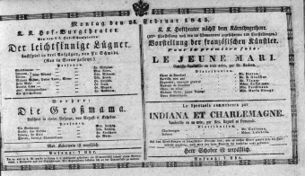 Theaterzettel (Oper und Burgtheater in Wien) 18450224 Seite: 1