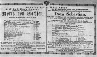 Theaterzettel (Oper und Burgtheater in Wien) 18450302 Seite: 1
