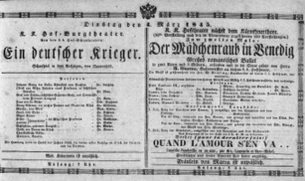 Theaterzettel (Oper und Burgtheater in Wien) 18450304 Seite: 1