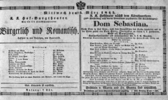 Theaterzettel (Oper und Burgtheater in Wien) 18450305 Seite: 1