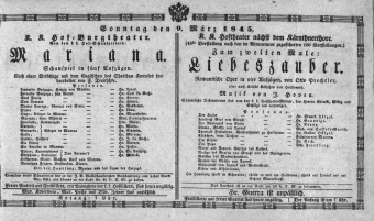 Theaterzettel (Oper und Burgtheater in Wien) 18450309 Seite: 1