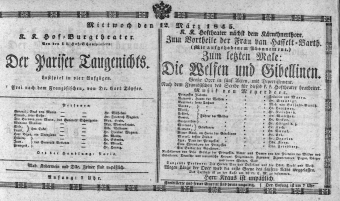 Theaterzettel (Oper und Burgtheater in Wien) 18450312 Seite: 1