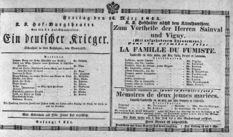 Theaterzettel (Oper und Burgtheater in Wien) 18450314 Seite: 1