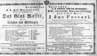 Theaterzettel (Oper und Burgtheater in Wien) 18450401 Seite: 1
