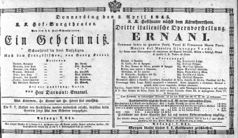 Theaterzettel (Oper und Burgtheater in Wien) 18450403 Seite: 1