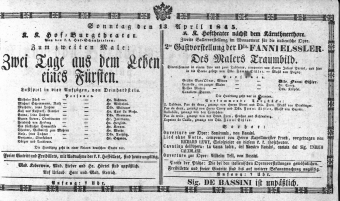 Theaterzettel (Oper und Burgtheater in Wien) 18450413 Seite: 1