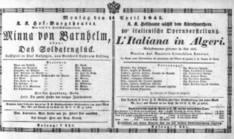 Theaterzettel (Oper und Burgtheater in Wien) 18450414 Seite: 1