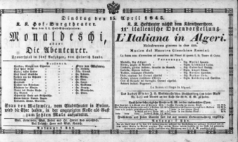 Theaterzettel (Oper und Burgtheater in Wien) 18450415 Seite: 1