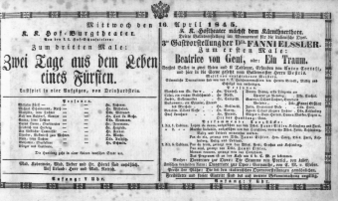 Theaterzettel (Oper und Burgtheater in Wien) 18450416 Seite: 1