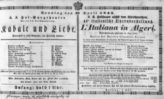 Theaterzettel (Oper und Burgtheater in Wien) 18450420 Seite: 1