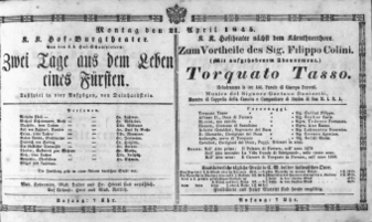 Theaterzettel (Oper und Burgtheater in Wien) 18450421 Seite: 1