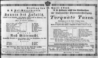 Theaterzettel (Oper und Burgtheater in Wien) 18450422 Seite: 1