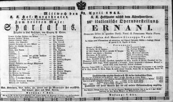 Theaterzettel (Oper und Burgtheater in Wien) 18450423 Seite: 1