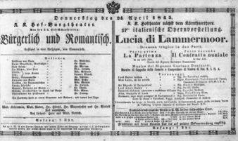 Theaterzettel (Oper und Burgtheater in Wien) 18450424 Seite: 1