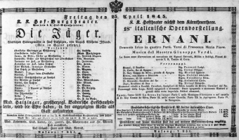 Theaterzettel (Oper und Burgtheater in Wien) 18450425 Seite: 1