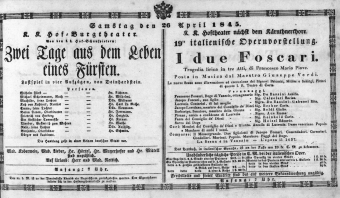 Theaterzettel (Oper und Burgtheater in Wien) 18450426 Seite: 1