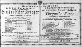 Theaterzettel (Oper und Burgtheater in Wien) 18450427 Seite: 1