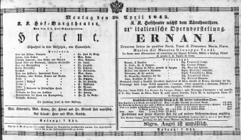 Theaterzettel (Oper und Burgtheater in Wien) 18450428 Seite: 1