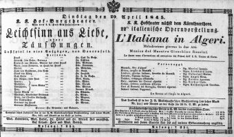 Theaterzettel (Oper und Burgtheater in Wien) 18450429 Seite: 1