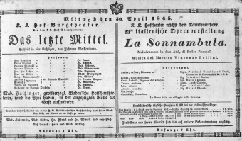 Theaterzettel (Oper und Burgtheater in Wien) 18450430 Seite: 1