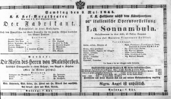 Theaterzettel (Oper und Burgtheater in Wien) 18450503 Seite: 1