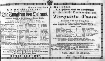 Theaterzettel (Oper und Burgtheater in Wien) 18450504 Seite: 1
