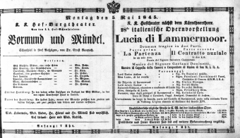 Theaterzettel (Oper und Burgtheater in Wien) 18450505 Seite: 1