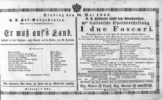 Theaterzettel (Oper und Burgtheater in Wien) 18450520 Seite: 1