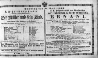 Theaterzettel (Oper und Burgtheater in Wien) 18450525 Seite: 1