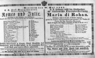 Theaterzettel (Oper und Burgtheater in Wien) 18450528 Seite: 1