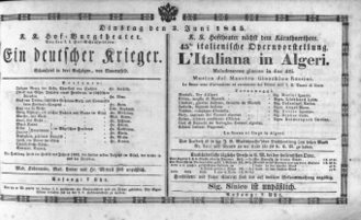 Theaterzettel (Oper und Burgtheater in Wien) 18450603 Seite: 1