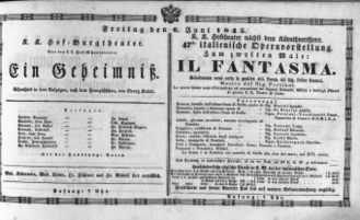 Theaterzettel (Oper und Burgtheater in Wien) 18450606 Seite: 1